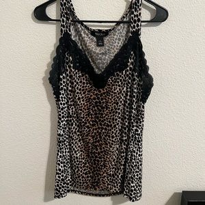 White House Black Market leopard and lace camisole top. Size L